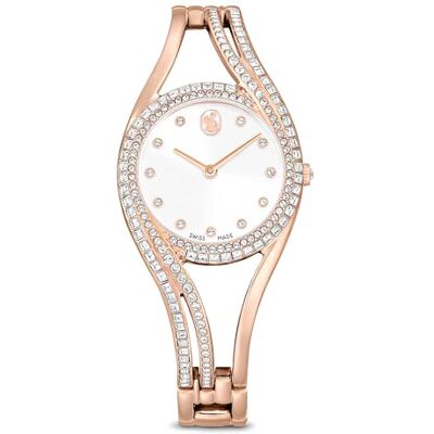 Swarovski Reloj con Brazalete Hyperbola, Fabricado en Suiza, Caja de Acero Inoxidable en Tono Oro Rosa con Bisel y Pulseras con 176 Cristales Transparentes en Tallas Princesa y Redonda, Blanco Swarovski Reloj con Brazalete Hyperbola, Fabricado en Suiza, Caja de Acero Inoxidable en Tono Oro Rosa con Bisel y Pulseras con 176 Cristales Transparentes en Tallas Princesa y Redonda, Blanco