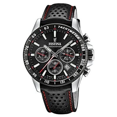 Festina Reloj Hombre Analógico de Cuero Negro Movimiento de Cuarzo Cronógrafo Calendario Cristal Mineral de Alta Resistencia Resistente al Agua 10 ATM Elegante Timeless Chronograph Festina Reloj Hombre Analógico de Cuero Negro Movimiento de Cuarzo Cronógrafo Calendario Cristal Mineral de Alta Resistencia Resistente al Agua 10 ATM Elegante Timeless Chronograph