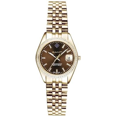 GANT Sussex Mini Bijou Reloj de Pulsera para Mujer, Color Dorado, Acero Inoxidable, marrón, 28 mm, Cuarzo, 10 ATM GANT Sussex Mini Bijou Reloj de Pulsera para Mujer, Color Dorado, Acero Inoxidable, marrón, 28 mm, Cuarzo, 10 ATM
