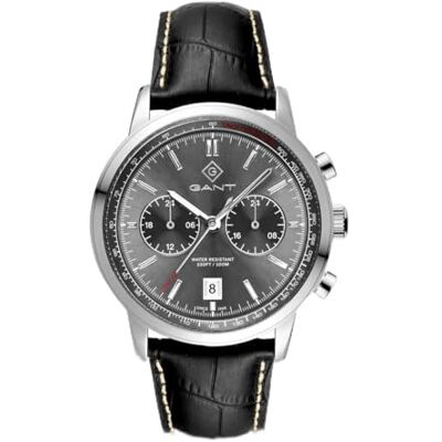 GANT Bergamo Reloj de Cuarzo para Hombre, 42 mm, Acero Inoxidable, Color Plata, Piel, Negro, Esfera Gris Sunray 10 ATM GANT Bergamo Reloj de Cuarzo para Hombre, 42 mm, Acero Inoxidable, Color Plata, Piel, Negro, Esfera Gris Sunray 10 ATM