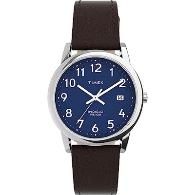 Timex Easy Reader TW2V75200 Reloj para hombre, correa sostenible marrón, esfera azul, caja plateada Timex Easy Reader TW2V75200 Reloj para hombre, correa sostenible marrón, esfera azul, caja plateada