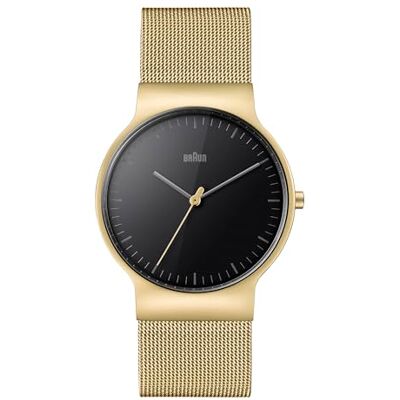 Braun Mens Quartz Watch with Black Dial Analogue Display and Gold Stainless Steel Mesh Strap BN0211 Braun Mens Quartz Watch with Black Dial Analogue Display and Gold Stainless Steel Mesh Strap BN0211