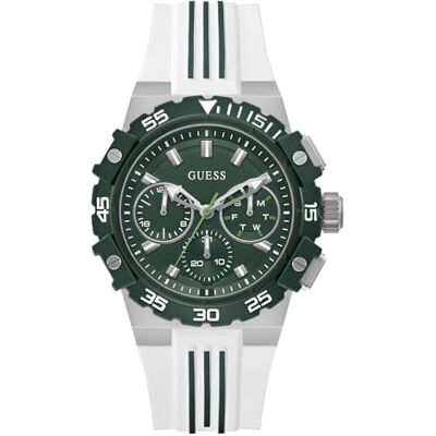 GUESS Fore Reloj de Pulsera analógico para Hombre (42,5 mm, Acero Inoxidable, Cuarzo, Correa de Silicona, Color Verde, con indicador de Fecha, 5 Bares) GUESS Fore Reloj de Pulsera analógico para Hombre (42,5 mm, Acero Inoxidable, Cuarzo, Correa de Silicona, Color Verde, con indicador de Fecha, 5 Bares)