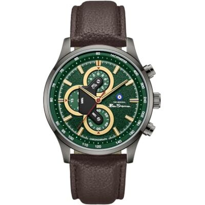 Ben Sherman Brighton Reloj cronógrafo de Cuarzo con Esfera Verde y Correa de Piel auténtica marrón para Hombre, Cristal Mineral, 3 ATM, Caja de 43,5 mm Ben Sherman Brighton Reloj cronógrafo de Cuarzo con Esfera Verde y Correa de Piel auténtica marrón para Hombre, Cristal Mineral, 3 ATM, Caja de 43,5 mm