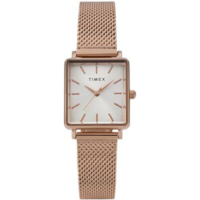 Timex Transcend TW2Y26200 Reloj de cuarzo para mujer, pulsera de malla de acero inoxidable en tono oro rosa con esfera plateada, 22 mm Timex Transcend TW2Y26200 Reloj de cuarzo para mujer, pulsera de malla de acero inoxidable en tono oro rosa con esfera plateada, 22 mm