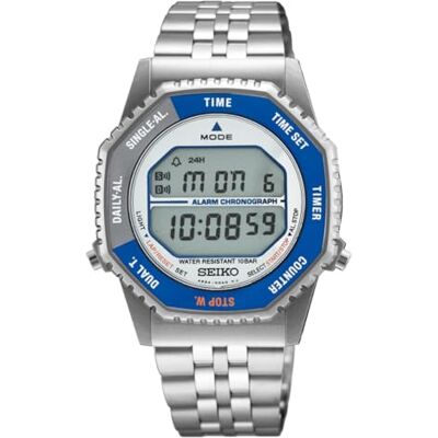 Seiko Reloj Digital para Hombre con Esfera Azul y Plateada y Correa Plateada Seiko Reloj Digital para Hombre con Esfera Azul y Plateada y Correa Plateada