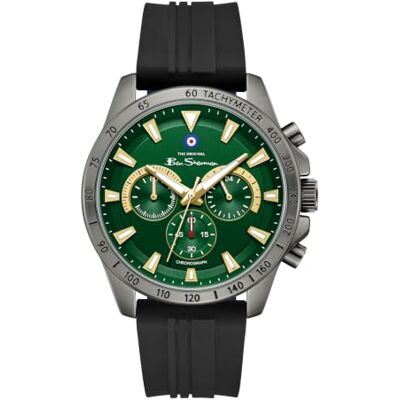 Ben Sherman Liverpool Reloj cronógrafo de Cuarzo con Esfera Verde y Correa de Silicona Negra para Hombre, Cristal Mineral, 3 ATM, Caja de 44 mm Ben Sherman Liverpool Reloj cronógrafo de Cuarzo con Esfera Verde y Correa de Silicona Negra para Hombre, Cristal Mineral, 3 ATM, Caja de 44 mm