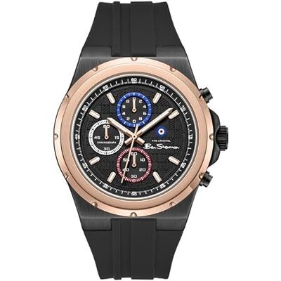 Ben Sherman Manchester Reloj cronógrafo de Cuarzo con Esfera Negra y Correa de Silicona Negra para Hombre, Cristal Mineral, 3 ATM, Caja de 43 mm Ben Sherman Manchester Reloj cronógrafo de Cuarzo con Esfera Negra y Correa de Silicona Negra para Hombre, Cristal Mineral, 3 ATM, Caja de 43 mm