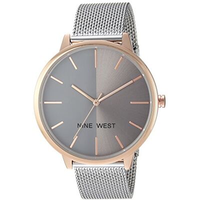 Nine West Reloj de pulsera de malla para mujer, Plateado/dorado Nine West Reloj de pulsera de malla para mujer, Plateado/dorado