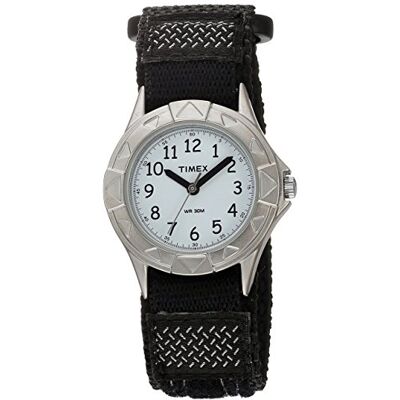Timex Orologio per bambini 28 mm Cassa argentata con quadrante bianco e cinturino in tessuto nero T79051 Timex Orologio per bambini 28 mm Cassa argentata con quadrante bianco e cinturino in tessuto nero T79051