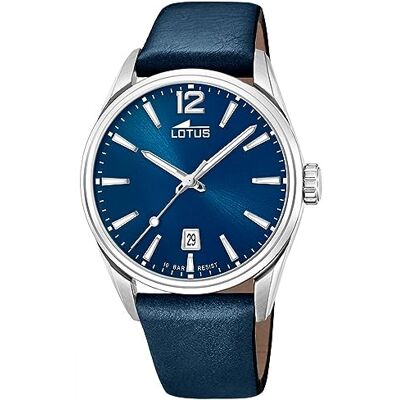 Lotus Reloj para Hombre Chrono Caja de Acero Inoxidable 316l Plateado Correa de Piel Azul Lotus Reloj para Hombre Chrono Caja de Acero Inoxidable 316l Plateado Correa de Piel Azul