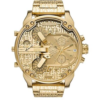 Diesel Mr. Daddy Reloj para hombre, Movimiento multifunción de cuarzo con correa de acero inoxidable, 57 mm, Tono Oro Diesel Mr. Daddy Reloj para hombre, Movimiento multifunción de cuarzo con correa de acero inoxidable, 57 mm, Tono Oro