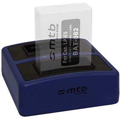 mtb more energy Cargador Doble Compact (USB) para Canon LP-E5 / EOS 450D, 500D, 1000D / Rebel T1i, XS, Xsi Cable USB Micro Incluido mtb more energy Cargador Doble Compact (USB) para Canon LP-E5 / EOS 450D, 500D, 1000D / Rebel T1i, XS, Xsi Cable USB Micro Incluido
