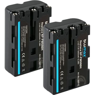 Blumax 2 baterías NP-FM500H (1650 mAh) compatibles con Sony Alpha A57 A58 A65 A65V A68 A77 A77V A99 A99 II UVM 7,4 V 12,2 Wh Blumax 2 baterías NP-FM500H (1650 mAh) compatibles con Sony Alpha A57 A58 A65 A65V A68 A77 A77V A99 A99 II UVM 7,4 V 12,2 Wh
