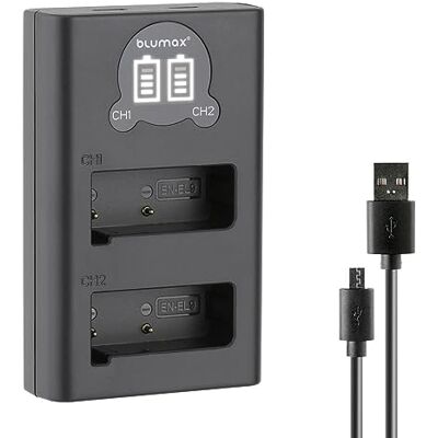 Blumax EN-EL9a EN-EL9e EN-EL9 Mini Dual LCD Cargador Compatible con Nikon D3000, D40, D40x, D5000, D60, D 3000, D 40, D 40x, D 5000, D 60 Blumax EN-EL9a EN-EL9e EN-EL9 Mini Dual LCD Cargador Compatible con Nikon D3000, D40, D40x, D5000, D60, D 3000, D 40, D 40x, D 5000, D 60