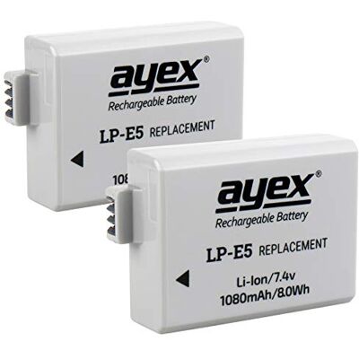 ayex 2er LP-E5 Batería de ion de litio para Canon EOS 450D, 500D, 1000D ayex 2er LP-E5 Batería de ion de litio para Canon EOS 450D, 500D, 1000D