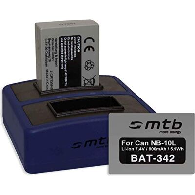 mtb more energy 2X Batería + Cargador Doble Compact (USB) para NB-10L / Canon PowerShot G15, G16, G1 X, G3 X, SX40 HS, SX50 HS, SX60 HS (Cable USB Micro Incluido) mtb more energy 2X Batería + Cargador Doble Compact (USB) para NB-10L / Canon PowerShot G15, G16, G1 X, G3 X, SX40 HS, SX50 HS, SX60 HS (Cable USB Micro Incluido)
