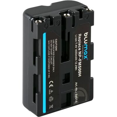 Blumax Batería NP-FM-500H 1650mAh para cámara Sony Alpha DSLR/SLT Serie a57 a58 a68 a77/ II a99 / II batería Iones de Litio 7,4V 12,2Wh Blumax Batería NP-FM-500H 1650mAh para cámara Sony Alpha DSLR/SLT Serie a57 a58 a68 a77/ II a99 / II batería Iones de Litio 7,4V 12,2Wh