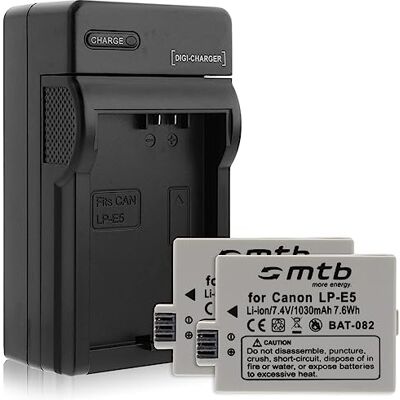 mtb more energy 2 Baterías + Cargador para Canon LP-E5 / EOS 450D, 500D, 1000D / Rebel T1i, XS, Xsi mtb more energy 2 Baterías + Cargador para Canon LP-E5 / EOS 450D, 500D, 1000D / Rebel T1i, XS, Xsi