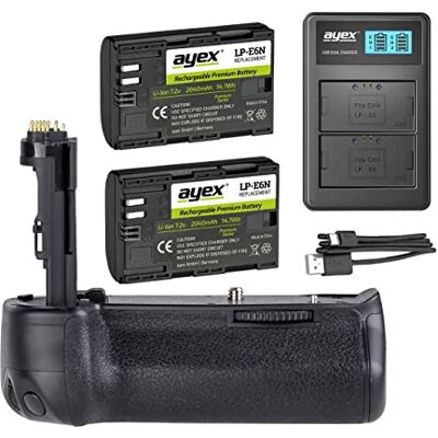 ayex – Empuñadura de batería AX de 70d/80d para Canon EOS 70d, 80d (Similar a BG-E14) + 2 x batería LP-E6 + USB Cargador Dual ayex – Empuñadura de batería AX de 70d/80d para Canon EOS 70d, 80d (Similar a BG-E14) + 2 x batería LP-E6 + USB Cargador Dual