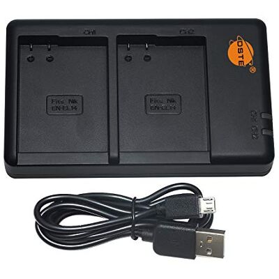 DSTE Cargador de batería USB dual compatible con Nikon EN-EL14, EN-EL14a como MH-24 Alimentación a través de micro USB a cable de carga USB-A 2.0 DSTE Cargador de batería USB dual compatible con Nikon EN-EL14, EN-EL14a como MH-24 Alimentación a través de micro USB a cable de carga USB-A 2.0