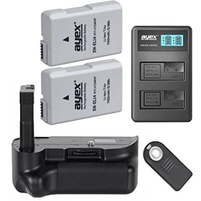 ayex – Empuñadura de batería para Nikon D5200, D5100 + 2 x batería EN-EL14 + USB Dual Cargador ayex – Empuñadura de batería para Nikon D5200, D5100 + 2 x batería EN-EL14 + USB Dual Cargador