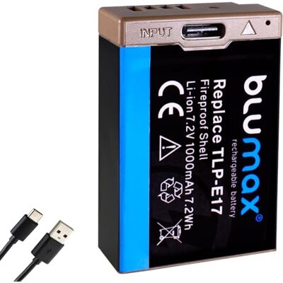 Blumax Batería de repuesto para Canon LP-E17, 1000 mAh, con puerto de carga USB tipo C, sensor NTC y carcasa V1, para EOS RP R8 R100 M6 (parcialmente decodificada) Blumax Batería de repuesto para Canon LP-E17, 1000 mAh, con puerto de carga USB tipo C, sensor NTC y carcasa V1, para EOS RP R8 R100 M6 (parcialmente decodificada)