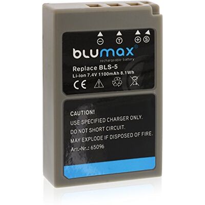 Blumax Set Profesional para Olympus BLS-1 de 5 (1100 mAh 100% Compatible con Chip) Blumax Set Profesional para Olympus BLS-1 de 5 (1100 mAh 100% Compatible con Chip)