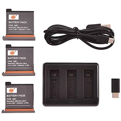 DSTE (3-Pack) Full Decoded AB1 Batería + Cargador de 3 Canales + USB-Cable (Type C) Compatible para Osmo Action Cámara DSTE (3-Pack) Full Decoded AB1 Batería + Cargador de 3 Canales + USB-Cable (Type C) Compatible para Osmo Action Cámara