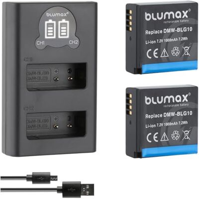 Blumax Juego de 2 baterías compatibles con Panasonic DMW-BLG10 E (1000 mAh) + Slim Dual Charger DMW-BLG10E / DMW-BLE9 E para Lumix DMC-GF6 GX7 III DC-TZ202 G110W Blumax Juego de 2 baterías compatibles con Panasonic DMW-BLG10 E (1000 mAh) + Slim Dual Charger DMW-BLG10E / DMW-BLE9 E para Lumix DMC-GF6 GX7 III DC-TZ202 G110W
