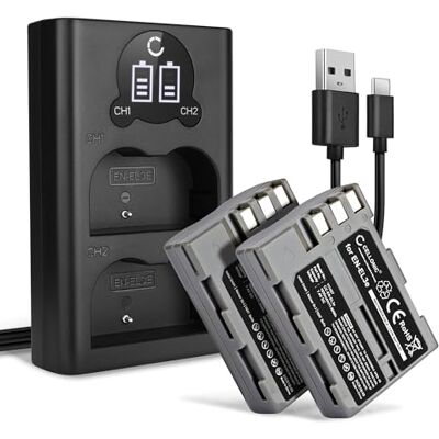 CELLONIC 2X Batería Compatible con Nikon D700, D90, D300, D200, D80, EN-EL3 1600mAh, 7.4V, Ion de litio para Nikon D70, D50, D300S, D100, D900, D70s, EN-EL3a, EN-EL3e, MH-18a CELLONIC 2X Batería Compatible con Nikon D700, D90, D300, D200, D80, EN-EL3 1600mAh, 7.4V, Ion de litio para Nikon D70, D50, D300S, D100, D900, D70s, EN-EL3a, EN-EL3e, MH-18a