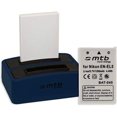 mtb more energy 2X Batería + Cargador Doble (USB) para Nikon EN-EL5 / Coolpix P3, P4, P100, P500, P510, P520, P530, P5000 ... / AW110(s) / S10... Ver Lista (Contiene Cable Micro USB) mtb more energy 2X Batería + Cargador Doble (USB) para Nikon EN-EL5 / Coolpix P3, P4, P100, P500, P510, P520, P530, P5000 ... / AW110(s) / S10... Ver Lista (Contiene Cable Micro USB)