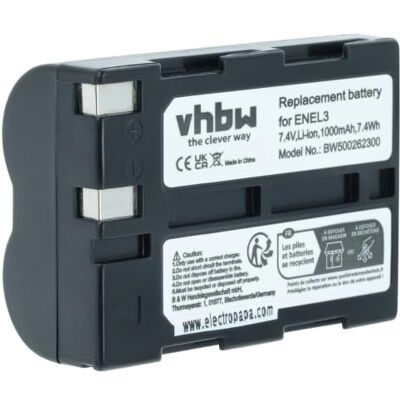 vhbw Batería reemplaza Nikon EN-EL3, EN-EL3a para cámara (1000 mAh, 7,2 V, Li-Ion) vhbw Batería reemplaza Nikon EN-EL3, EN-EL3a para cámara (1000 mAh, 7,2 V, Li-Ion)