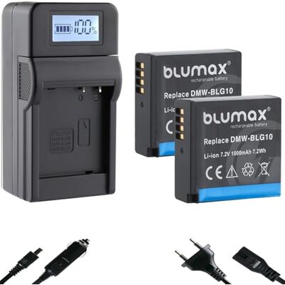 Blumax Juego de 2 baterías compatibles con Panasonic DMW-BLG10 E (1025 mAh) + Speed Charger DMW-BLG10E / DMW-BLE9 E para Lumix DMC-GF6 GX7 III GX85 DC-TZ202 G110W Blumax Juego de 2 baterías compatibles con Panasonic DMW-BLG10 E (1025 mAh) + Speed Charger DMW-BLG10E / DMW-BLE9 E para Lumix DMC-GF6 GX7 III GX85 DC-TZ202 G110W