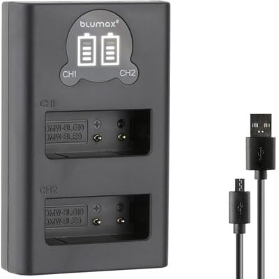 Blumax Mini Dual Charger para Panasonic DMW-BLG10 / DMW-BLG10E / DMW-BLE9 E/BP-DC15 E Cargador compatible con Lumix DMC-GF6 GX7 III GX80 Blumax Mini Dual Charger para Panasonic DMW-BLG10 / DMW-BLG10E / DMW-BLE9 E/BP-DC15 E Cargador compatible con Lumix DMC-GF6 GX7 III GX80