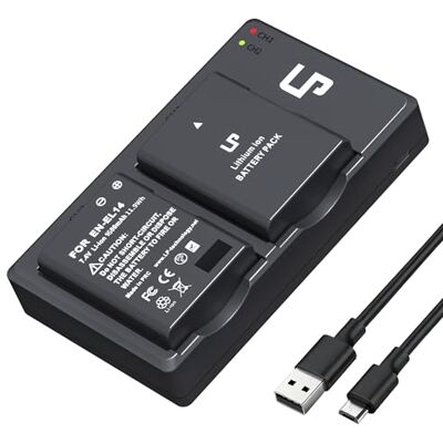 LP Cargador y batería EN-EL14 EN EL14a, Paquete de 2 baterías 1600mAh y Cargador Doble Ranura, Compatible con Nikon D3100 D3200 D3300 D3400 D3500 D5100 D5200 D5300 D5500 D5600 P7000 P7100 P7700 P7800 LP Cargador y batería EN-EL14 EN EL14a, Paquete de 2 baterías 1600mAh y Cargador Doble Ranura, Compatible con Nikon D3100 D3200 D3300 D3400 D3500 D5100 D5200 D5300 D5500 D5600 P7000 P7100 P7700 P7800