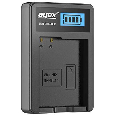 ayex Cargador USB Compatible con baterías Nikon EN-EL14 para, por Ejemplo, D3100 D3200 D3400 D5100 D5300 D5500 se Carga Mediante USB-C por Ejemplo en Ordenador portátil y Banco de energía con ayex Cargador USB Compatible con baterías Nikon EN-EL14 para, por Ejemplo, D3100 D3200 D3400 D5100 D5300 D5500 se Carga Mediante USB-C por Ejemplo en Ordenador portátil y Banco de energía con