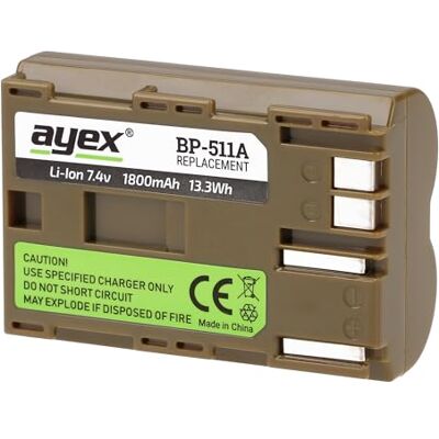 ayex BP-511A Batería para Canon EOS 1D, 5D, 10D, 20D, 30D, 40D, 50D, D10, D20, D30, D60, 300D ayex BP-511A Batería para Canon EOS 1D, 5D, 10D, 20D, 30D, 40D, 50D, D10, D20, D30, D60, 300D