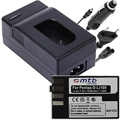 mtb more energy Batería de repuesto + cargador (red, coche) compatible con Pentax D-Li109 para Pentax KP, K-r, K-S1, K-S2, K-30, K-50, K-70, K-500 mtb more energy Batería de repuesto + cargador (red, coche) compatible con Pentax D-Li109 para Pentax KP, K-r, K-S1, K-S2, K-30, K-50, K-70, K-500