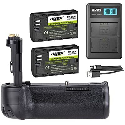 ayex – Empuñadura de batería AX de 5d IV para Canon EOS 5d Mark IV (Similar a BG de E20) + 2 x batería LP-E6 + USB Cargador Dual ayex – Empuñadura de batería AX de 5d IV para Canon EOS 5d Mark IV (Similar a BG de E20) + 2 x batería LP-E6 + USB Cargador Dual