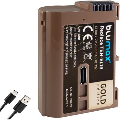 Blumax Batería compatible con Nikon EN-EL15 2600 mAh - EN-EL15c EN-EL15b EN-EL15a con conector de carga USB tipo C para Z5 D850 D7500 Z8 Z7 II Z6 III Zf Blumax Batería compatible con Nikon EN-EL15 2600 mAh - EN-EL15c EN-EL15b EN-EL15a con conector de carga USB tipo C para Z5 D850 D7500 Z8 Z7 II Z6 III Zf
