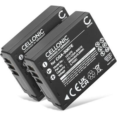 CELLONIC 2X Batería Compatible con Panasonic Lumix DMC-TZ1, CGA-S007 900mAh, 3.7V, Ion de litio para Panasonic Lumix DMC-TZ11, DMC-TZ15, CGA-S007A/1B, CGA-S007A/B, CGR-S007, CGR-S007E, DMW-BCD10 CELLONIC 2X Batería Compatible con Panasonic Lumix DMC-TZ1, CGA-S007 900mAh, 3.7V, Ion de litio para Panasonic Lumix DMC-TZ11, DMC-TZ15, CGA-S007A/1B, CGA-S007A/B, CGR-S007, CGR-S007E, DMW-BCD10
