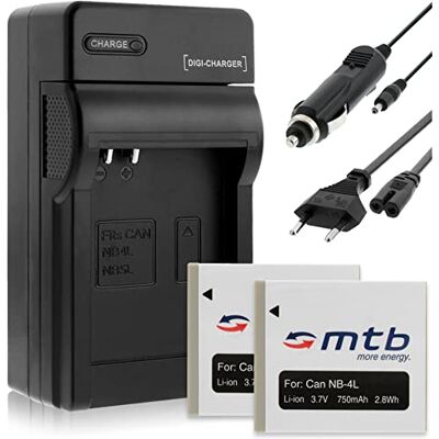 mtb more energy 2 Baterìas + Cargador (Coche/Corriente) para NB-4L / Canon Ixus 30 40 50.../ Ixy/Powershot SD30 SD40... mtb more energy 2 Baterìas + Cargador (Coche/Corriente) para NB-4L / Canon Ixus 30 40 50.../ Ixy/Powershot SD30 SD40...