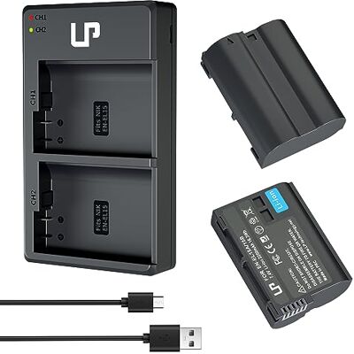 LP Cargador de batería EN-EL15 EN EL15a, Paquete de 2 baterías de 2200 mAh y Cargador de Doble Ranura, Compatible con Nikon D7500 D7200 D7100 D7000, D850, D750 D500, D810a D810 D800e D800, D610 D600 LP Cargador de batería EN-EL15 EN EL15a, Paquete de 2 baterías de 2200 mAh y Cargador de Doble Ranura, Compatible con Nikon D7500 D7200 D7100 D7000, D850, D750 D500, D810a D810 D800e D800, D610 D600
