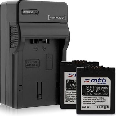 mtb more energy 2 Baterías + Cargador de batería para Compatible con Panasonic CGA-S006 / Compatible con Lumix DMC-FZ7 FZ8 FZ18 FZ28 FZ30 FZ38 FZ50... / Compatible con Leica V-Lux 1 mtb more energy 2 Baterías + Cargador de batería para Compatible con Panasonic CGA-S006 / Compatible con Lumix DMC-FZ7 FZ8 FZ18 FZ28 FZ30 FZ38 FZ50... / Compatible con Leica V-Lux 1