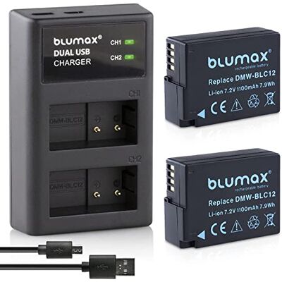 Blumax 2X Akku ersetzt Panasonic DMW-BLC12 / DMW-BLC12-E 1100mAh + USB Dual-Ladegerät USB kompatibel mit Lumix DMC: G5 G6 GX8 G70 G81 GH2 FZ200 FZ300 FZ1000 FZ2000 Leica V-Lux 4 Blumax 2X Akku ersetzt Panasonic DMW-BLC12 / DMW-BLC12-E 1100mAh + USB Dual-Ladegerät USB kompatibel mit Lumix DMC: G5 G6 GX8 G70 G81 GH2 FZ200 FZ300 FZ1000 FZ2000 Leica V-Lux 4