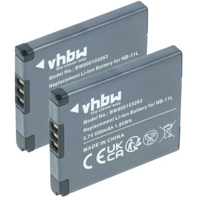vhbw 2X batería Compatible con Canon IXUS 132 135, 155, 150, 125, 127, 130, 137, 133, 147, 125 HS, 140, 145 cámara (500 mAh, 3,7 V, Li-Ion) vhbw 2X batería Compatible con Canon IXUS 132 135, 155, 150, 125, 127, 130, 137, 133, 147, 125 HS, 140, 145 cámara (500 mAh, 3,7 V, Li-Ion)