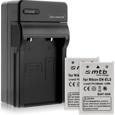 mtb more energy 2 Baterías + Cargador de batería Compatible con Nikon EN-EL5 / Coolpix P3 P4 P500 P510 P520 P5000 P6000 / S10... Ver descripción mtb more energy 2 Baterías + Cargador de batería Compatible con Nikon EN-EL5 / Coolpix P3 P4 P500 P510 P520 P5000 P6000 / S10... Ver descripción