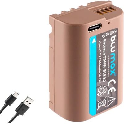 Blumax Batería compatible con Panasonic DMW-BLK22 2600 mAh - DMW-BLK22E con USB tipo C para Lumix DC G9 II / GH5 II GH7 / S5 II-X/DC-S9 II S9 II S9 II Blumax Batería compatible con Panasonic DMW-BLK22 2600 mAh - DMW-BLK22E con USB tipo C para Lumix DC G9 II / GH5 II GH7 / S5 II-X/DC-S9 II S9 II S9 II