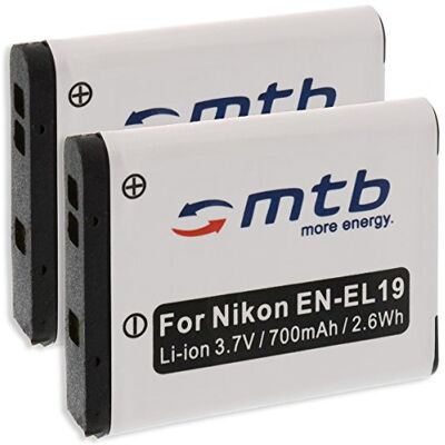 mtb more energy 2X Batería EN-EL19 Compatible con Nikon S7000, S6900, S5300, S3700, S4100, S2700, S100, S33... / A100, A300, W100 Ver descripción! mtb more energy 2X Batería EN-EL19 Compatible con Nikon S7000, S6900, S5300, S3700, S4100, S2700, S100, S33... / A100, A300, W100 Ver descripción!